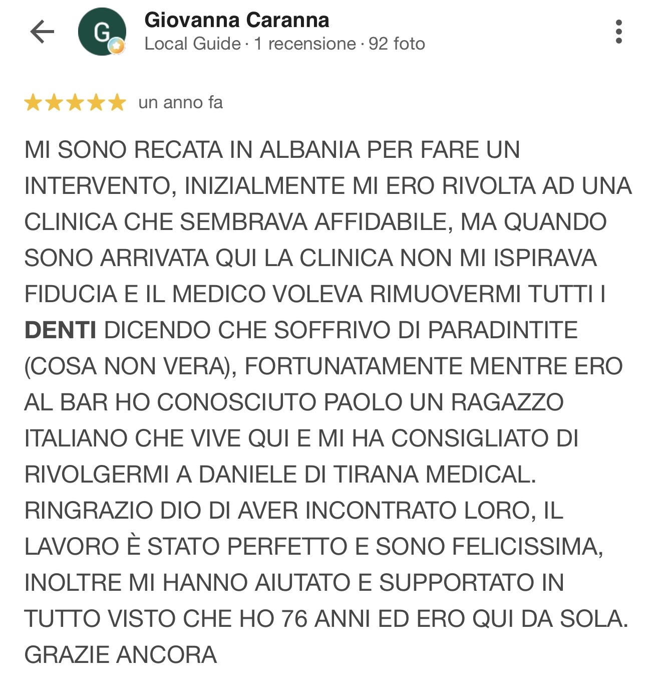 Recensione Google di Giovanna Caranna